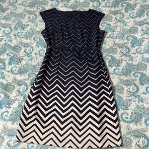Navy and white knee length dress